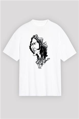 Rory Gallagher Baskılı Beyaz Unisex Oversize Tişört - Tshirt
