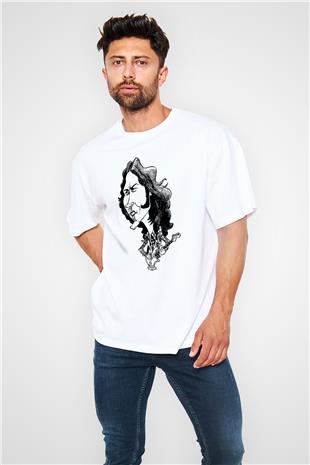 Rory Gallagher Baskılı Beyaz Unisex Oversize Tişört - Tshirt
