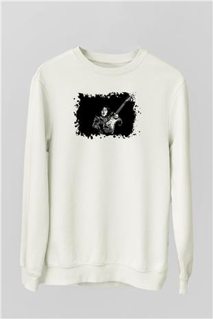 Rory Gallagher Baskılı Beyaz Unisex Sweatshirt