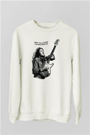 Rory Gallagher Baskılı Beyaz Unisex Sweatshirt