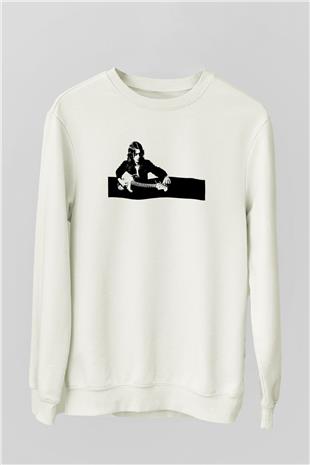 Rory Gallagher Baskılı Beyaz Unisex Sweatshirt