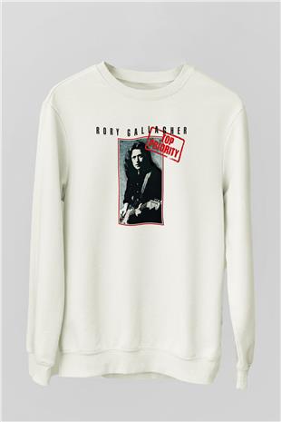 Rory Gallagher Baskılı Beyaz Unisex Sweatshirt