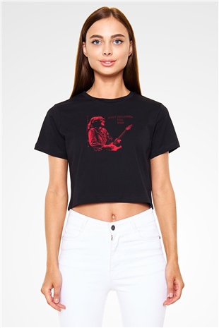 Rory Gallagher Baskılı Siyah Crop Top Kadın Tişört - Tshirt
