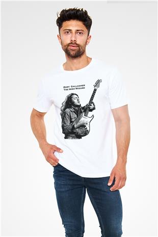 Rory Gallagher Baskılı Unisex Beyaz Tişört - Tshirt