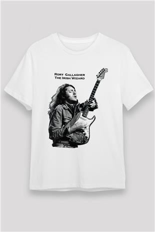 Rory Gallagher Baskılı Unisex Beyaz Tişört - Tshirt