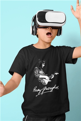 Rory Gallagher Baskılı Unisex Siyah Çocuk Tişört - Tshirt