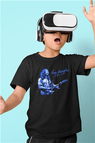 Rory Gallagher Baskılı Unisex Siyah Çocuk Tişört - Tshirt