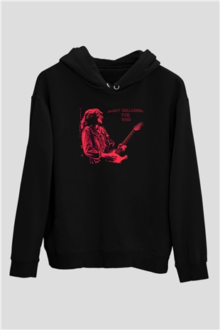 Rory Gallagher Baskılı Unisex Siyah Kapüşonlu Sweatshirt