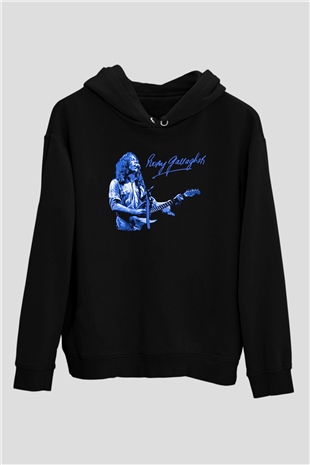 Rory Gallagher Baskılı Unisex Siyah Kapüşonlu Sweatshirt