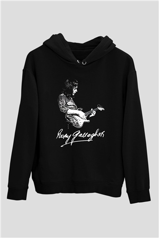 Rory Gallagher Baskılı Unisex Siyah Kapüşonlu Sweatshirt