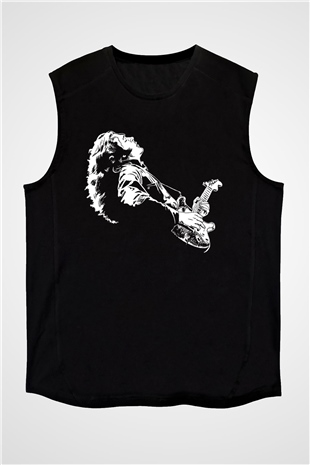 Rory Gallagher Baskılı Unisex Siyah Kolsuz Tişört - Tshirt