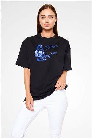 Rory Gallagher Baskılı Unisex Siyah Oversize Tişört - Tshirt