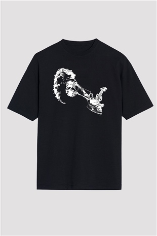 Rory Gallagher Baskılı Unisex Siyah Oversize Tişört - Tshirt