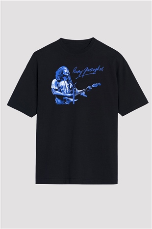 Rory Gallagher Baskılı Unisex Siyah Oversize Tişört - Tshirt