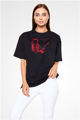 Rory Gallagher Baskılı Unisex Siyah Oversize Tişört - Tshirt