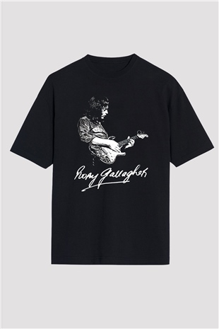 Rory Gallagher Baskılı Unisex Siyah Oversize Tişört - Tshirt