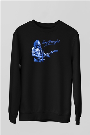 Rory Gallagher Baskılı Unisex Siyah Sweatshirt