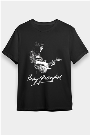 Rory Gallagher Baskılı Unisex Siyah Tişört - Tshirt