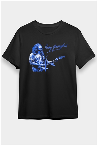 Rory Gallagher Baskılı Unisex Siyah Tişört - Tshirt