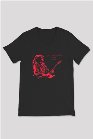 Rory Gallagher Baskılı Unisex Siyah V Yaka Tişört - Tshirt