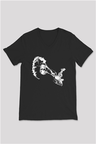 Rory Gallagher Baskılı Unisex Siyah V Yaka Tişört - Tshirt