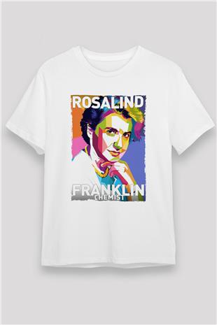 Rosalind Franklin Baskılı Unisex Beyaz Tişört - Tshirt