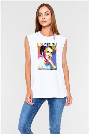 Rosalind Franklin Baskılı Unisex Kolsuz Beyaz Tişört - Tshirt