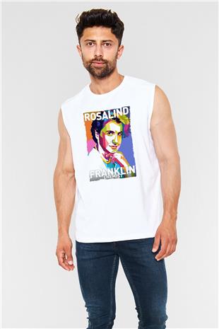 Rosalind Franklin Baskılı Unisex Kolsuz Beyaz Tişört - Tshirt