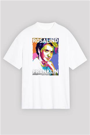 Rosalind Franklin Baskılı Unisex Oversize Beyaz Tişört - Tshirt