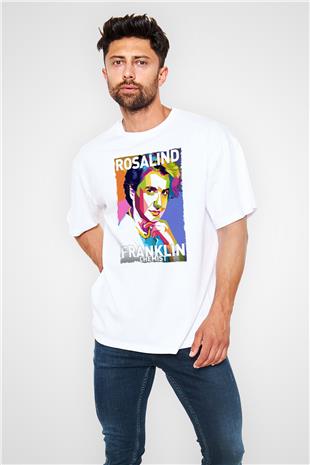 Rosalind Franklin Baskılı Unisex Oversize Beyaz Tişört - Tshirt