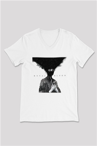 Royal Blood Beyaz Unisex V Yaka Tişört T-Shirt