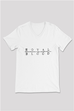 Royal Blood Beyaz Unisex V Yaka Tişört T-Shirt