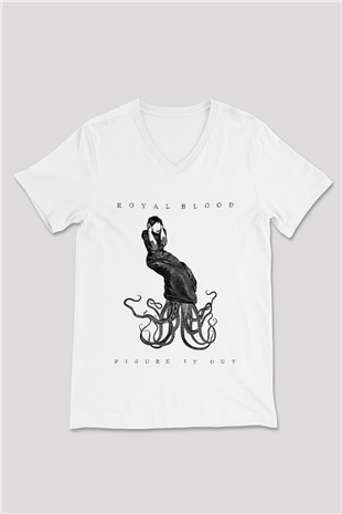 Royal Blood Beyaz Unisex V Yaka Tişört T-Shirt