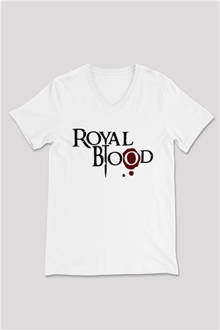 Royal Blood Beyaz Unisex V Yaka Tişört T-Shirt