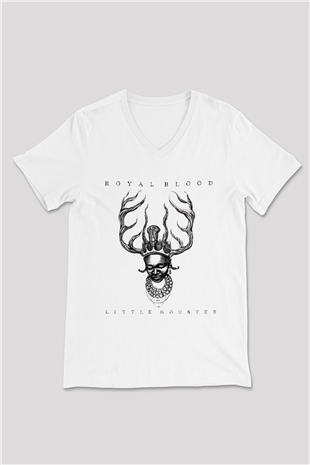 Royal Blood Beyaz Unisex V Yaka Tişört T-Shirt