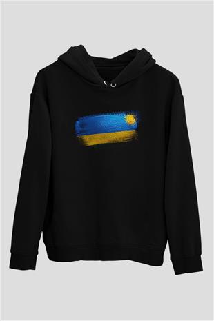 Ruanda - Rwanda Bayrağı Baskılı Unisex Siyah Kapüşonlu Sweatshirt