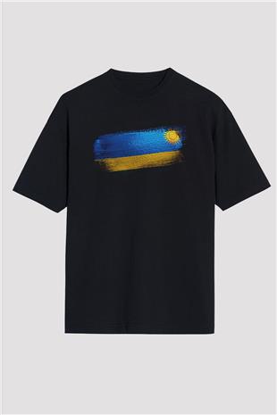 Ruanda - Rwanda Bayrağı Baskılı Unisex Siyah Oversize Tişört