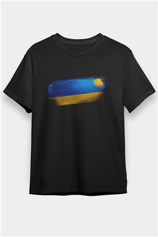 Ruanda - Rwanda Bayrağı Baskılı Unisex Siyah Tişört