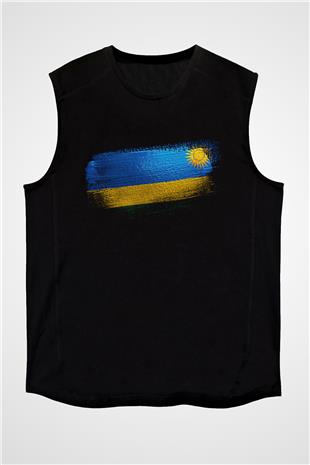 Ruanda - Rwanda Bayrağı Baskılı Unisex Siyah Kolsuz Tişört