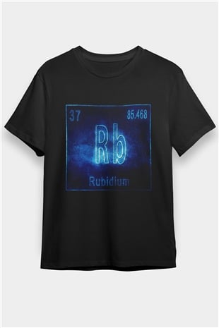 Rubidyum Elementi Baskılı Unisex Siyah Tişört