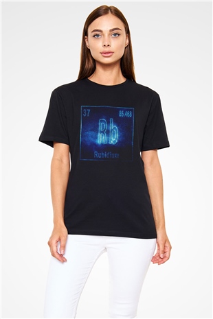 Rubidyum Elementi Baskılı Unisex Siyah Tişört