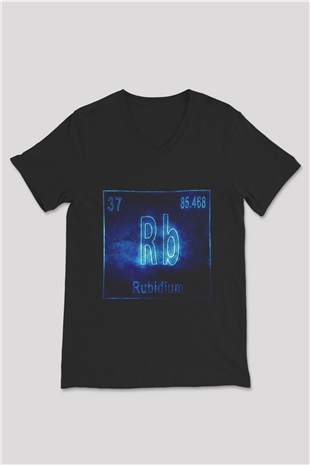 Rubidyum Elementi Baskılı Unisex Siyah V Yaka Tişört