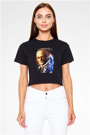 Rudolf Diesel Baskılı Crop Top Kadın Tİşört - Tshirt