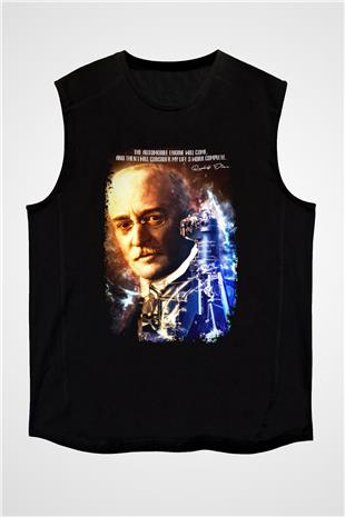 Rudolf Diesel Baskılı Unisex Kolsuz Siyah Tişört - Tshirt