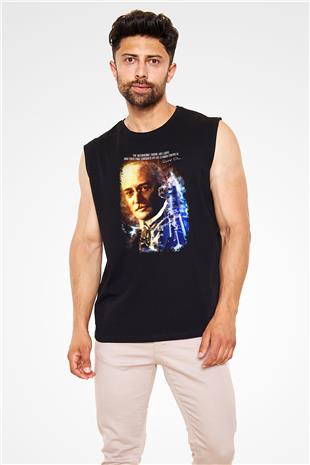 Rudolf Diesel Baskılı Unisex Kolsuz Siyah Tişört - Tshirt