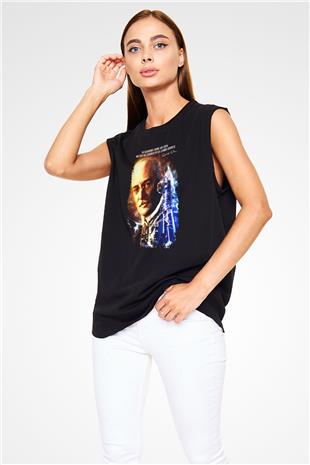 Rudolf Diesel Baskılı Unisex Kolsuz Siyah Tişört - Tshirt