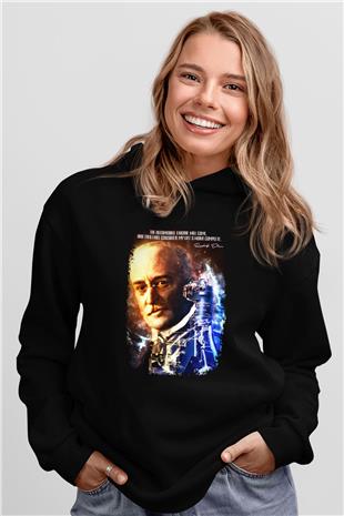 Rudolf Diesel Baskılı Unisex Siyah Kapüşonlu Sweatshirt