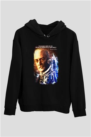 Rudolf Diesel Baskılı Unisex Siyah Kapüşonlu Sweatshirt