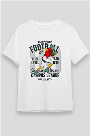 Rugby Baskılı Unisex Beyaz Tişört - Tshirt