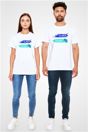 Rugby Baskılı Unisex Beyaz Tişört - Tshirt
